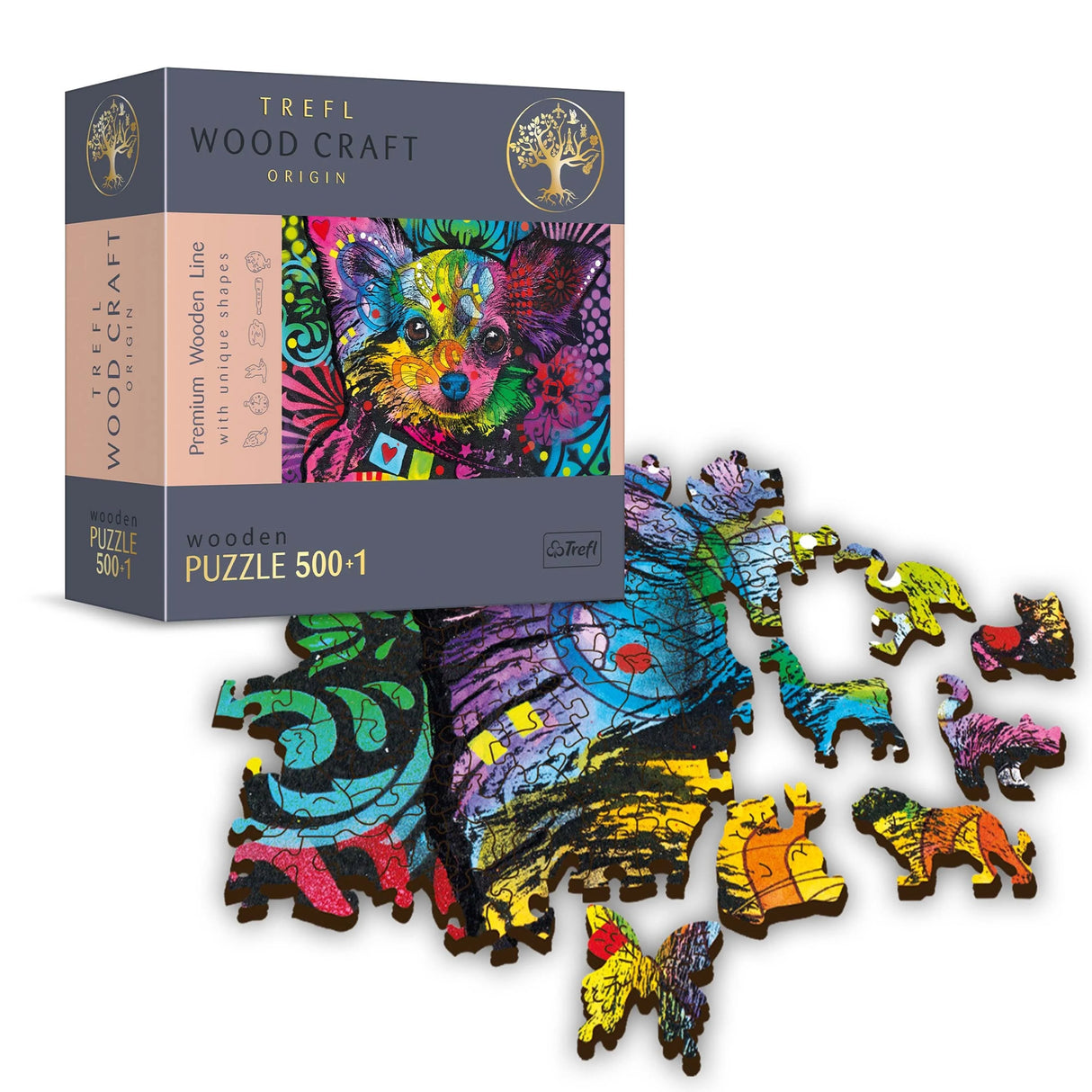 Colorful Puppy - Wood Craft Puzzle (500+1 pieces)