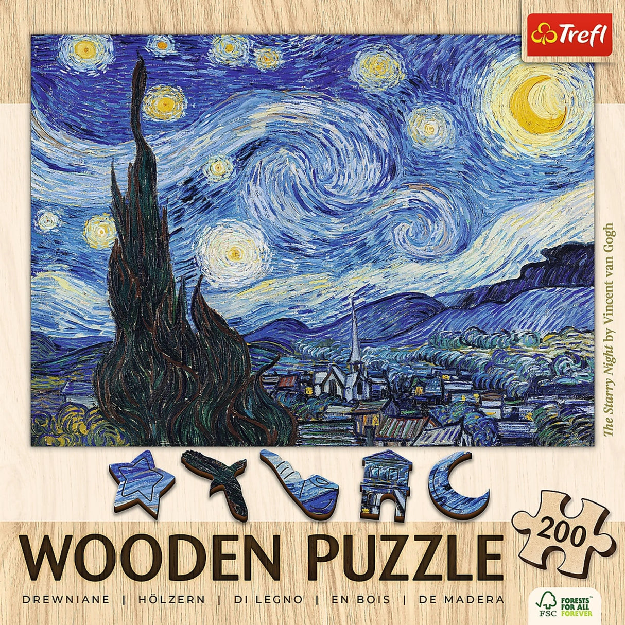 The Starry Night - Wood Craft Kunst Puslespil (200 Brikker)